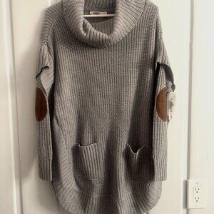 NWT Retrod Gray Long Sleeve Elbow Patch Cowl Neck Poncho Size S